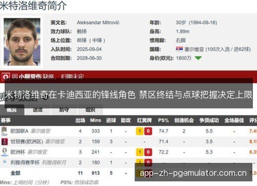 米特洛维奇在卡迪西亚的锋线角色 禁区终结与点球把握决定上限